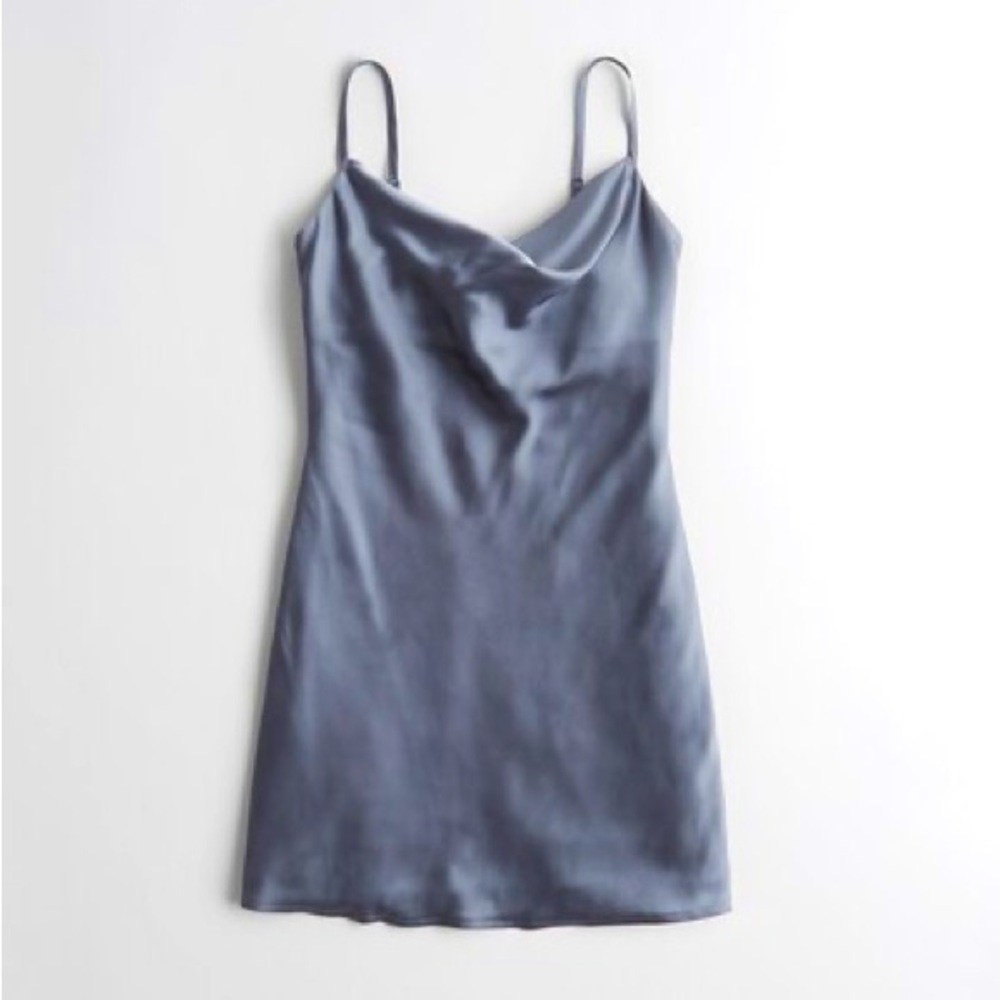 Hollister metallic blue satin slip mini dress
